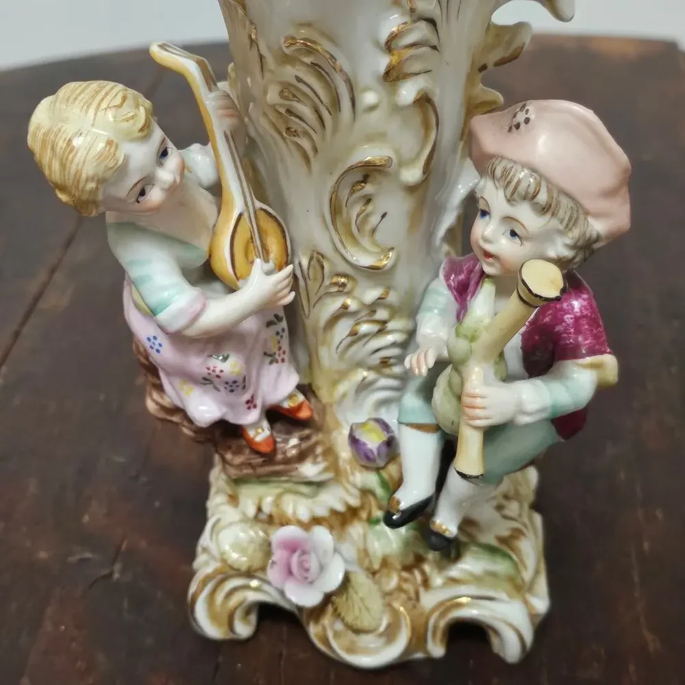 Vintage Japan UCAGCO Victorian Boy & Girl Playing Instruments Vase